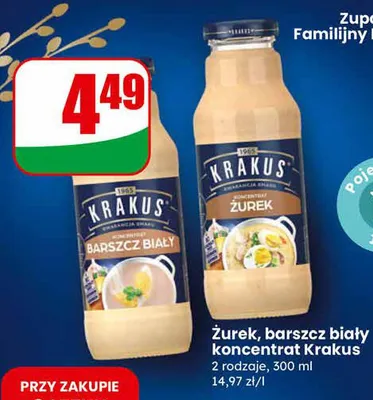 Żurek, barszcz biały koncentrat 2 rodzaje promocja w Dino