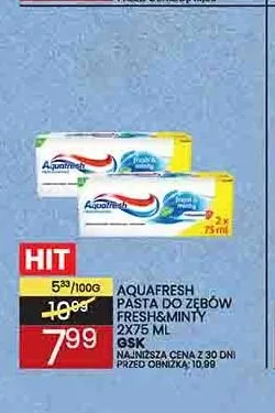 Pasta do zębów Aquafresh Fresh & Minty 2-pak promocja w Wafelek