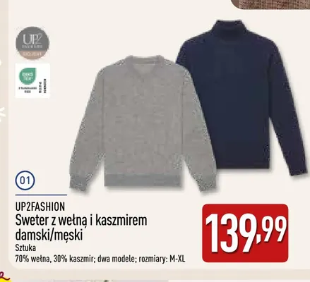 Sweter z wełną i kaszmirem damski/męski UP2FASHION promocja w Aldi