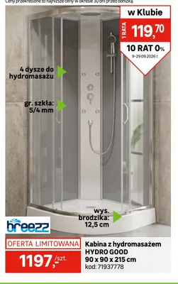 Kabina z hydromasażem Hydro Good 90x90x215 cm Breezz promocja w Leroy Merlin