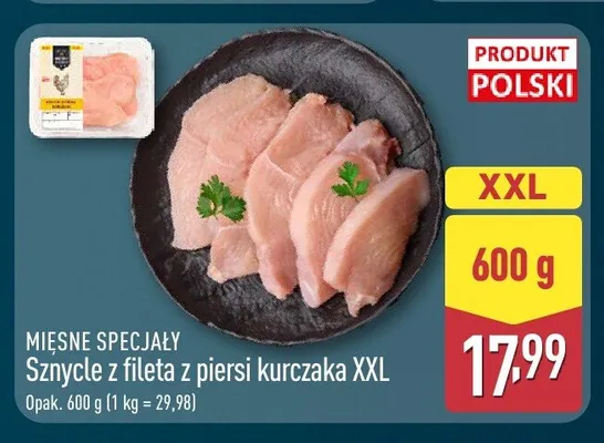Sznycle z fileta z piersi kurczaka XXL Mięsne Specjały promocja w Aldi
