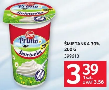 Śmietanka 30% Zott Primo promocja w Selgros