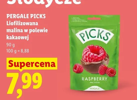 Liofilizowana malina w polewie kakaowej Pergale Picks promocja w Lidl
