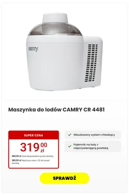 Maszynka do lodów Camry CR 4481 promocja w Media Expert