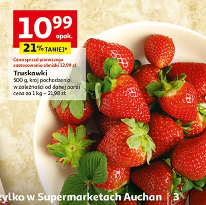 Truskawki, kraj pochodzenia w zależności od danej partii, cena za 1 kg - 21,98 zł promocja w Auchan
