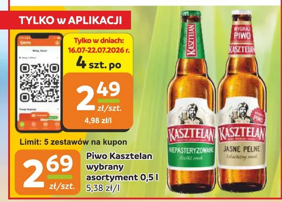 Piwo Kasztelan Niepasteryzowane promocja w Gama
