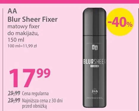 Blur Sheer Fixer matowy fixer do makijażu promocja w Hebe