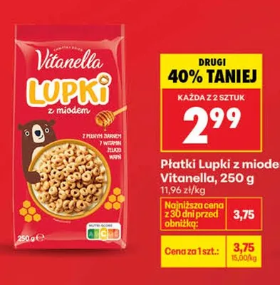 Płatki Lupki z miodem Vitanella promocja w Biedronka