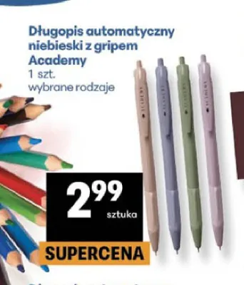 Długopis automatyczny niebieski z gripem Academy promocja w Delikatesy Centrum