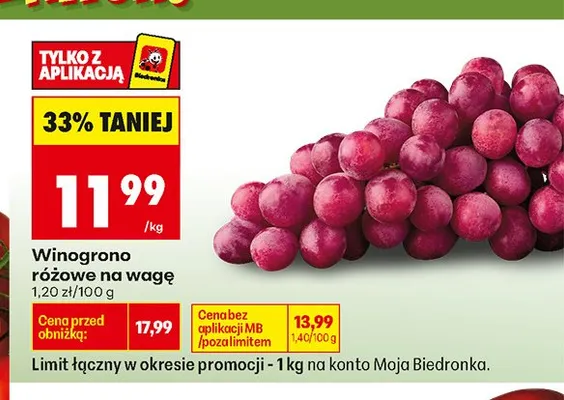 Winogrono różowe promocja w Biedronka