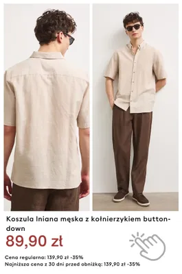 Koszula lniana męska z kołnierzykiem button-down promocja w Medicine