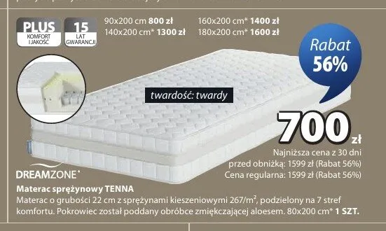 Materac sprężynowy Dreamzone Tenna promocja w Jysk