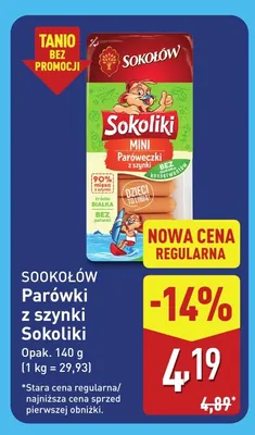 Parówki z szynki Sokoliki Sokołów promocja w Aldi