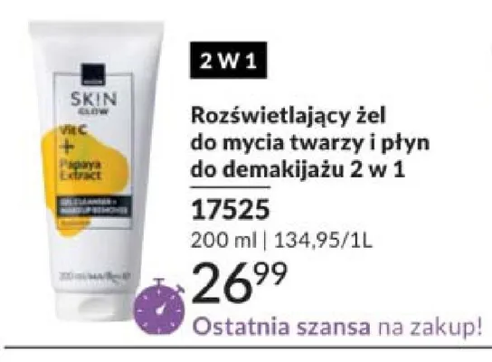 Rozświetlający żel do mycia twarzy i płyn do demakijażu 2 w 1 SKIN GLOW 17525 promocja w AVON