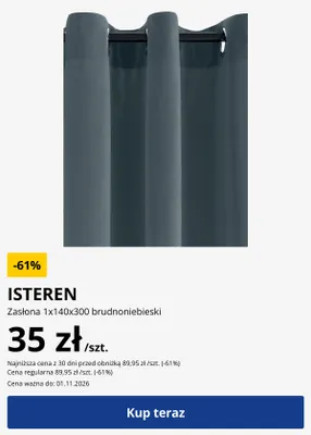 Zasłona Isteren 1x140x300 brudnoniebieski promocja w Jysk