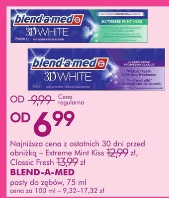 Pasta do zębów 3D White Extreme Mint Kiss, Classic Fresh promocja w Super-Pharm