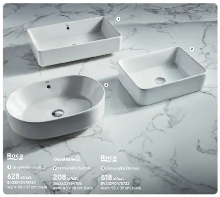 Umywalka Roca Domus 60x37 cm biała promocja w Castorama