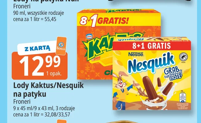 Lody Nesquik na patyku 9-pak promocja w Leclerc
