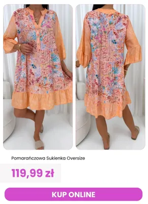 Sukienka oversize ModnaKiecka.pl pomarańczowa promocja w Modna Kiecka