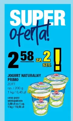 Jogurt naturalny Primo Zott 2-pak 200 g promocja w SPAR