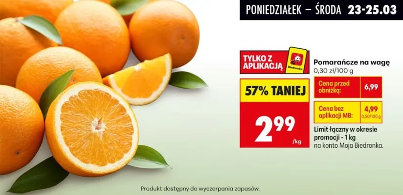 Pomarańcze na wagę promocja w Biedronka
