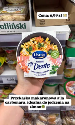Przekąska makaronowa Lisner Al Dente a'la carbonara promocja w Dino