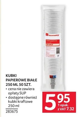 Kubki papierowe białe 250 ml 50 szt. cena nie zawiera opłaty 5UP promocja w Selgros