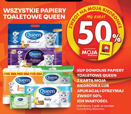 Papier toaletowy Queen Komfort, Biały, Premium, Ekonomiczny, Light promocja w Biedronka