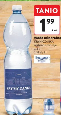 Woda mineralna Kryniczanka wybrane rodzaje 1,5l promocja w Intermarche