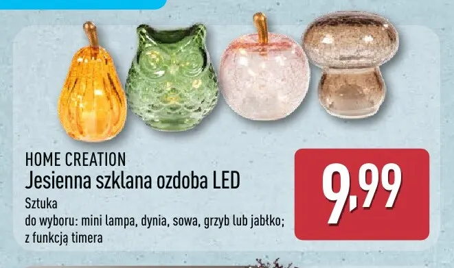 Jesienna szklana ozdoba LED dynia Home Creation promocja w Aldi