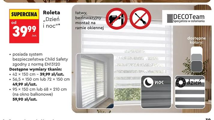 Roleta dzień i noc DECOTeam 72x150 cm promocja w Biedronka