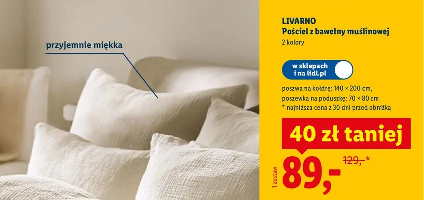 Pościel z bawełny muślinowej 140x200 cm + 70x80 cm promocja w Lidl