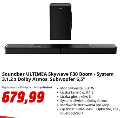 Soundbar ULTIMEA Skywave F30 Boom promocja w Media Markt