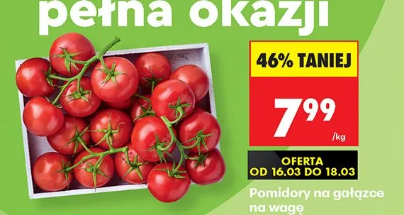 Pomidory na gałązce  promocja w Biedronka