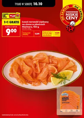 Łosoś norweski wędzony na zimno w plastrach Marinero promocja w Biedronka