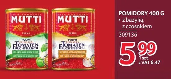 Pomidory z bazylią Mutti promocja w Selgros