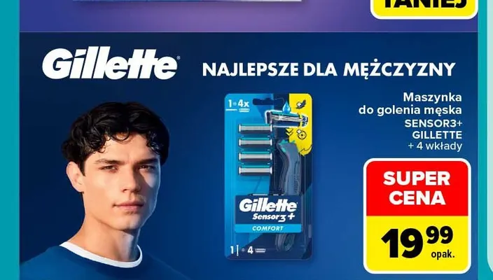 Maszynka do golenia męska Sensor3+ Gillette + 4 wkłady promocja w Carrefour