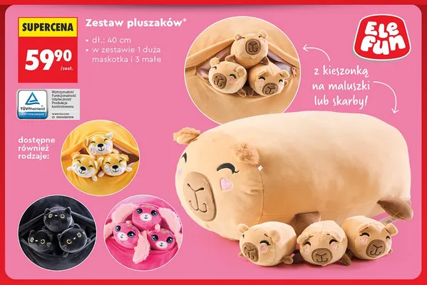 Zestaw pluszaków Ele Fun pies dł. 40cm promocja w Biedronka
