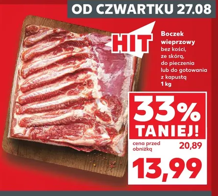 Boczek wieprzowy bez kości ze skórą do pieczenia lub do gotowania z kapustą promocja w Kaufland