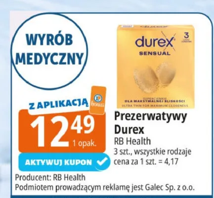Prezerwatywy Durex Sensual 3szt. promocja w Leclerc