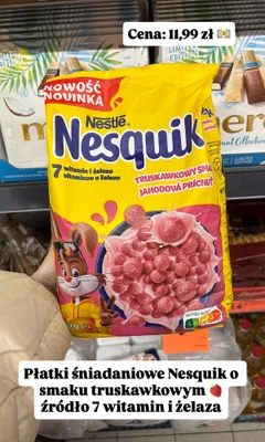 Płatki śniadaniowe o smaku truskawkowym źródło 7 witamin i żelaza promocja w Biedronka