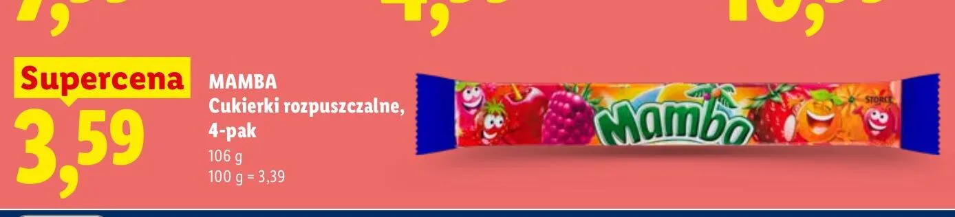 Cukierki rozpuszczalne, 4-pak Mamba promocja w Lidl