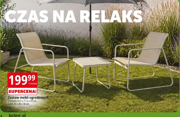 Zestaw mebli ogrodowych 2 krzesła 55,5x71,5x74cm stolik 40x40x36cm promocja w Leclerc