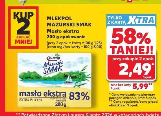 Masło ekstra Mazurski Smak Mlekpol promocja w Kaufland