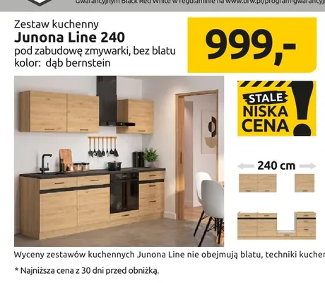 Zestaw kuchenny Junona Line 240 pod zabudowę zmywarki bez blatu dąb bernstein promocja w Black Red White