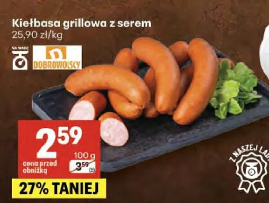 Kiełbasa grillowa z serem Dobrowolscy promocja w Delikatesy Centrum