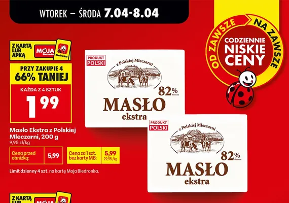 Masło ekstra 82% promocja w Biedronka