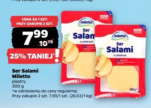 Ser Salami w plastrach Miletto promocja w Netto