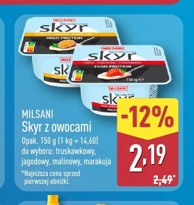 Skyr z owocami jagodowy Milsani promocja w Aldi