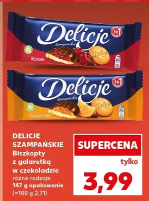 Biszkopty z galaretką w czekoladzie wiśniowe Delicje Szampańskie promocja w Kaufland